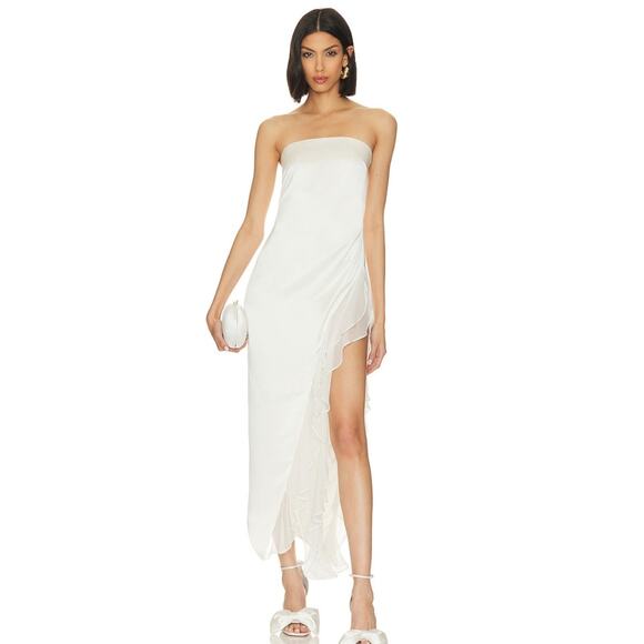 Retrofete Lorelai White Dress Strapless Asymmetric with Side Slit Size XS/S - Picture 1 of 14